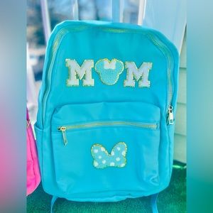 Mom bag for Disney, Minnie Mouse backpack, nylon bag with patches, stoney clover